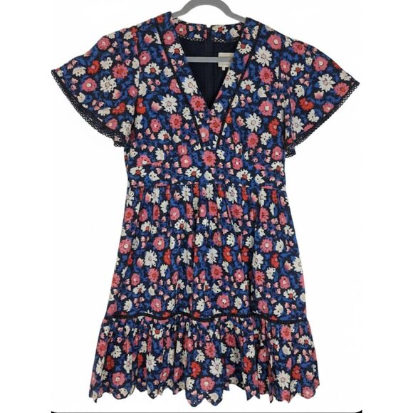 Kate spade womens size 12 shift dress blue pink boho whimsigoth flutter sleeve - Picture 2 of 11